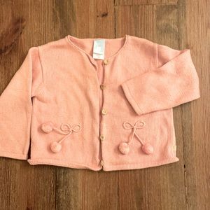 Bella Bliss Cotton Cardigan with Cherry Pom Pom